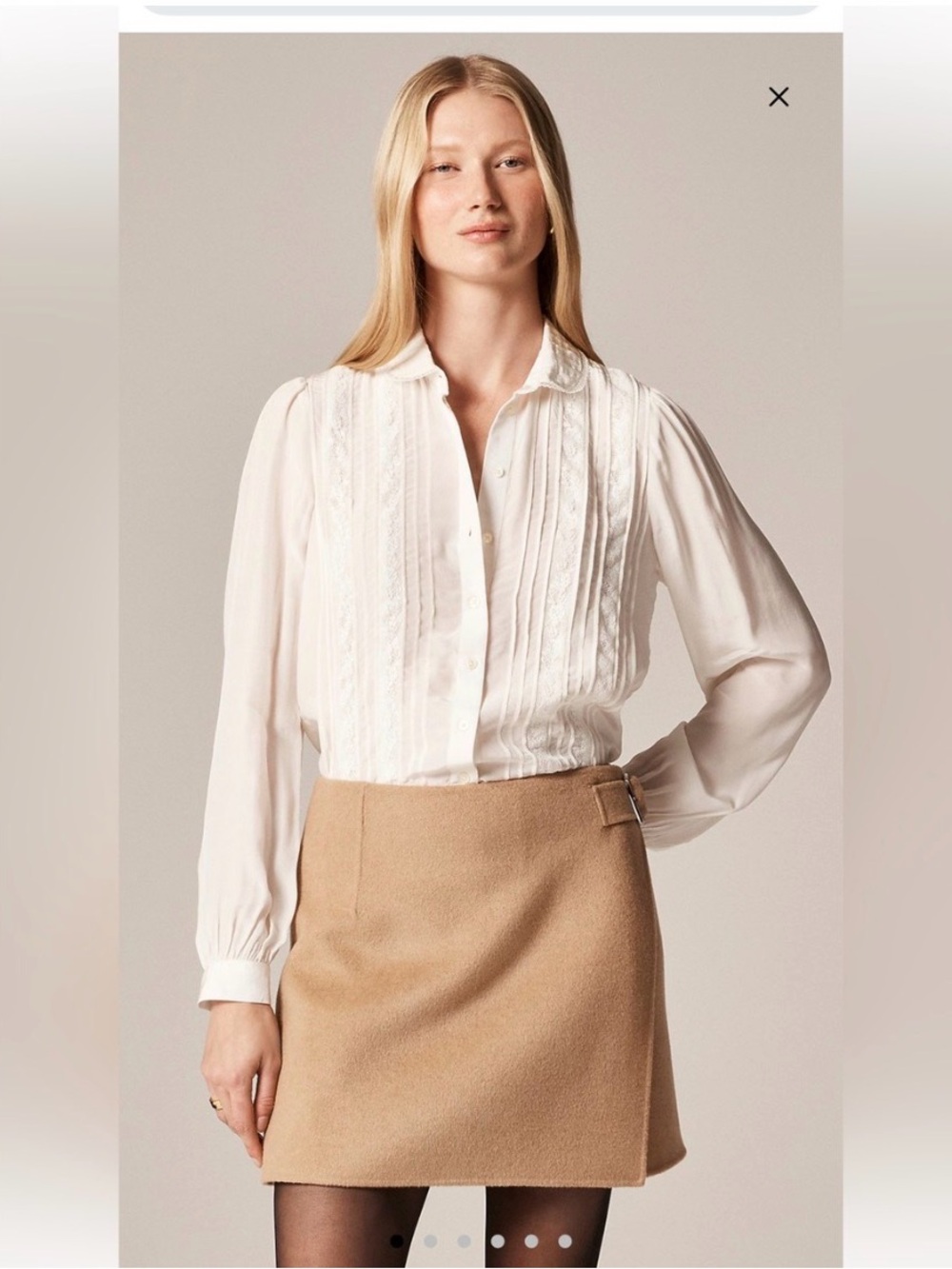 J.Crew lace pin-tuck ivory shirt blouse elegant 2/ S office work vintage